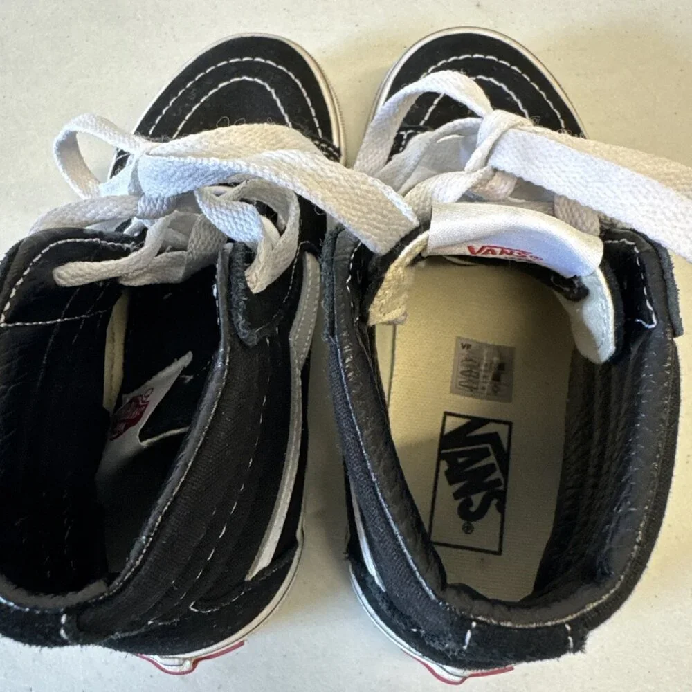 Size 1 Kids - VANS Sk8- High BMX Black‎ White Suede Shoes